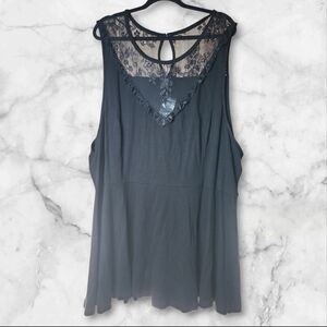 TORRID | Black Goth Witchy Cosplay Lolita Peplum Lace Yoke Keyhole Back Top | 6X